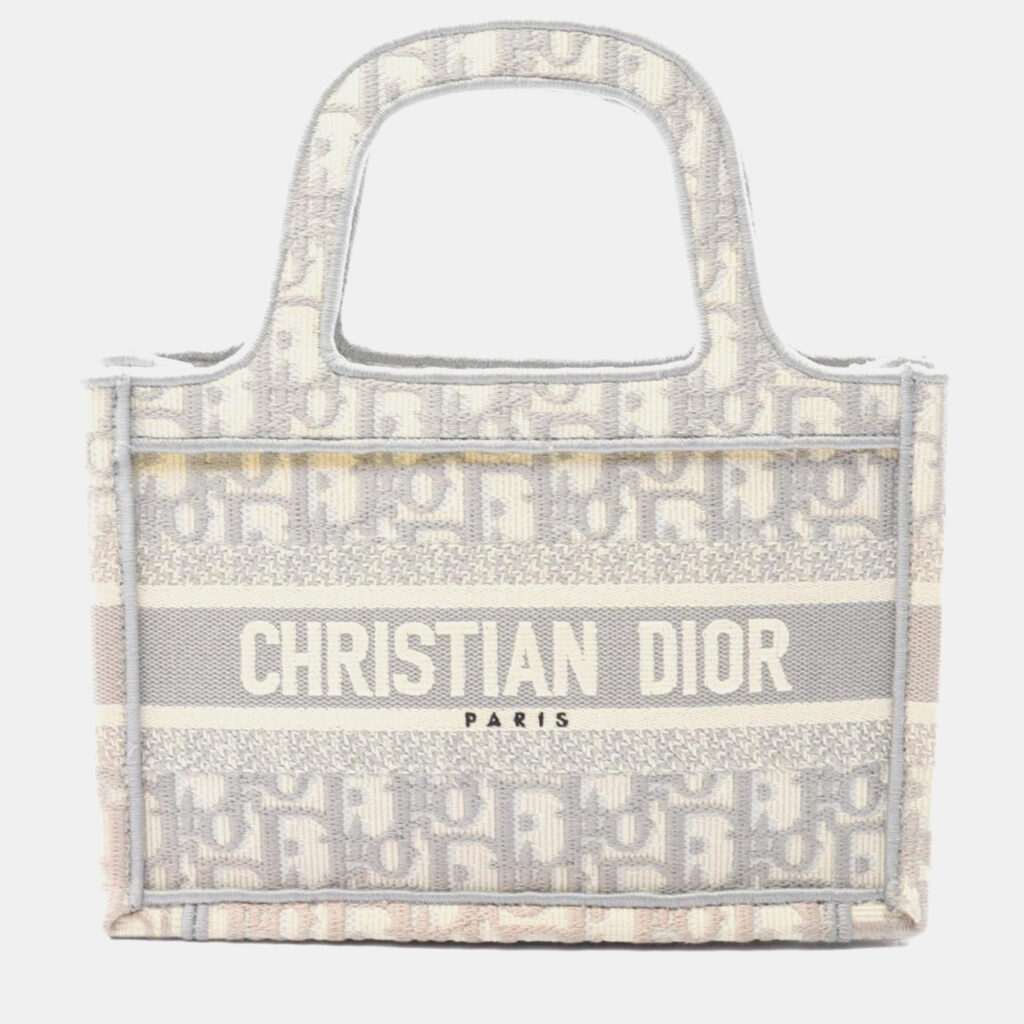 Christian Dior Dior Book Tote Mini Handbag Canvas White/Gray Christian Dior Dior Book Tote Mini Handbag Canvas White/Gray
