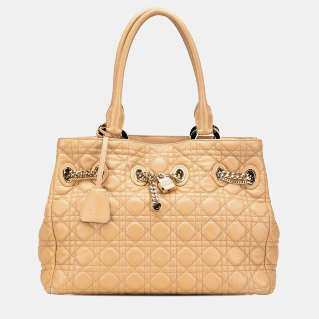 Christian Dior Dior Cannage Lady Handbag Tote Bag In Brown And Beige Lambskin Christian Dior Dior Cannage Lady Handbag Tote Bag In Brown And Beige Lambskin