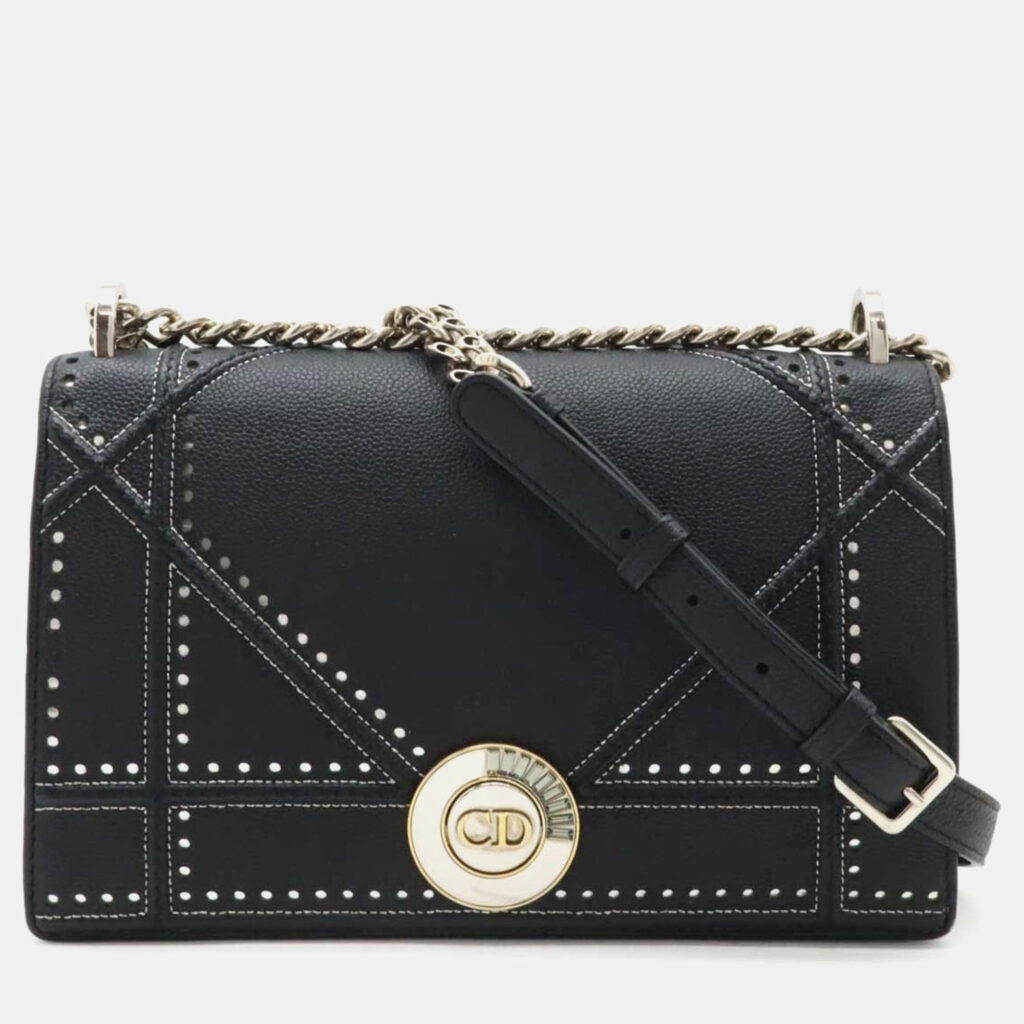 luxury-women-dior-used-handbags-p1248639-003-1.jpg Christian Dior Diorama Chain Bag Shoulder Punching Leather Black