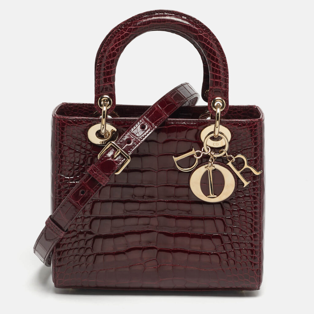 Dior Lady Dior Medium Burgundy Crocodile Tote Dior Lady Dior Medium Burgundy Crocodile Tote