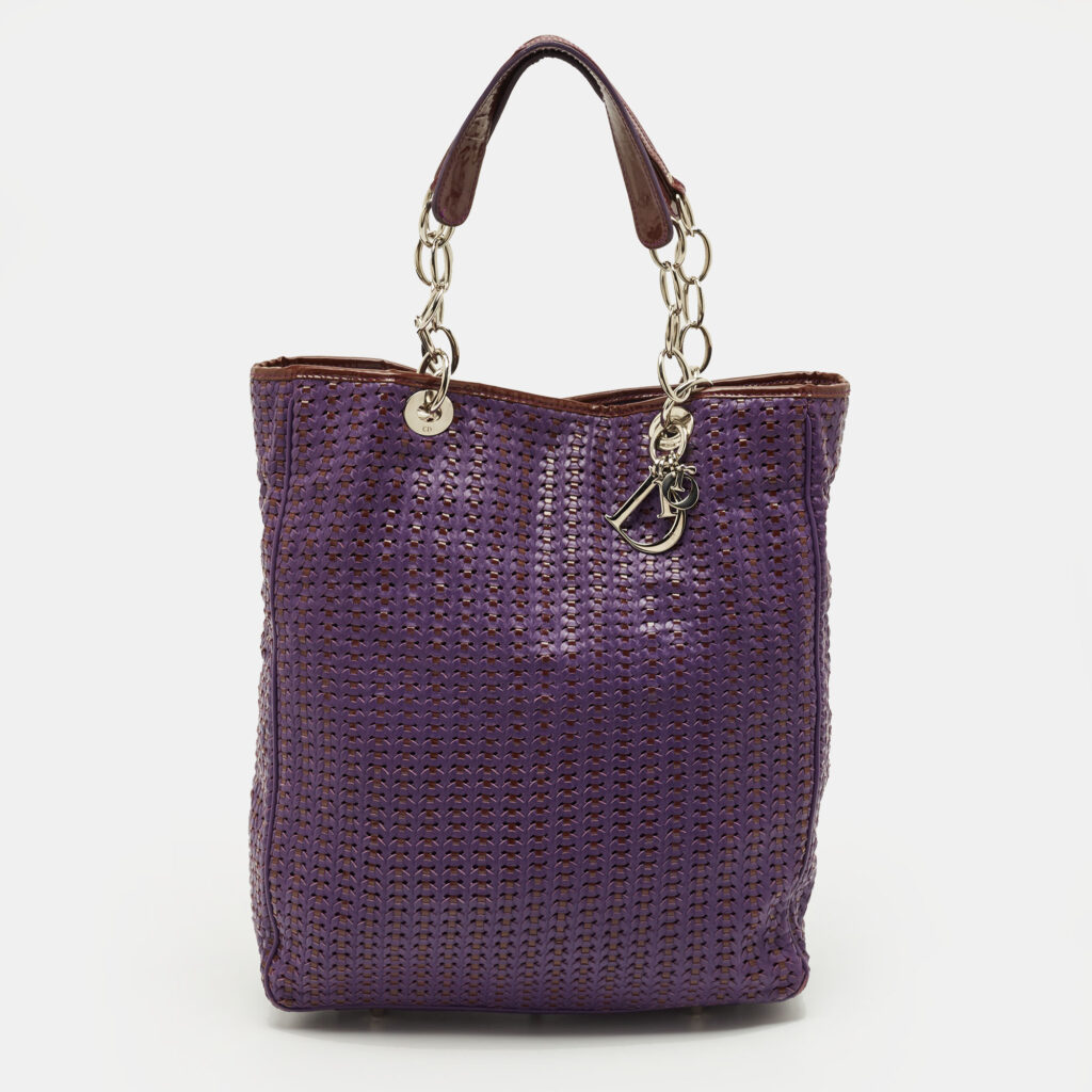 Dior Soft Lady Dior Large Purple Woven Leather and Patent Leather Tote Dior Soft Lady Dior Large Purple Woven Leather and Patent Leather Tote