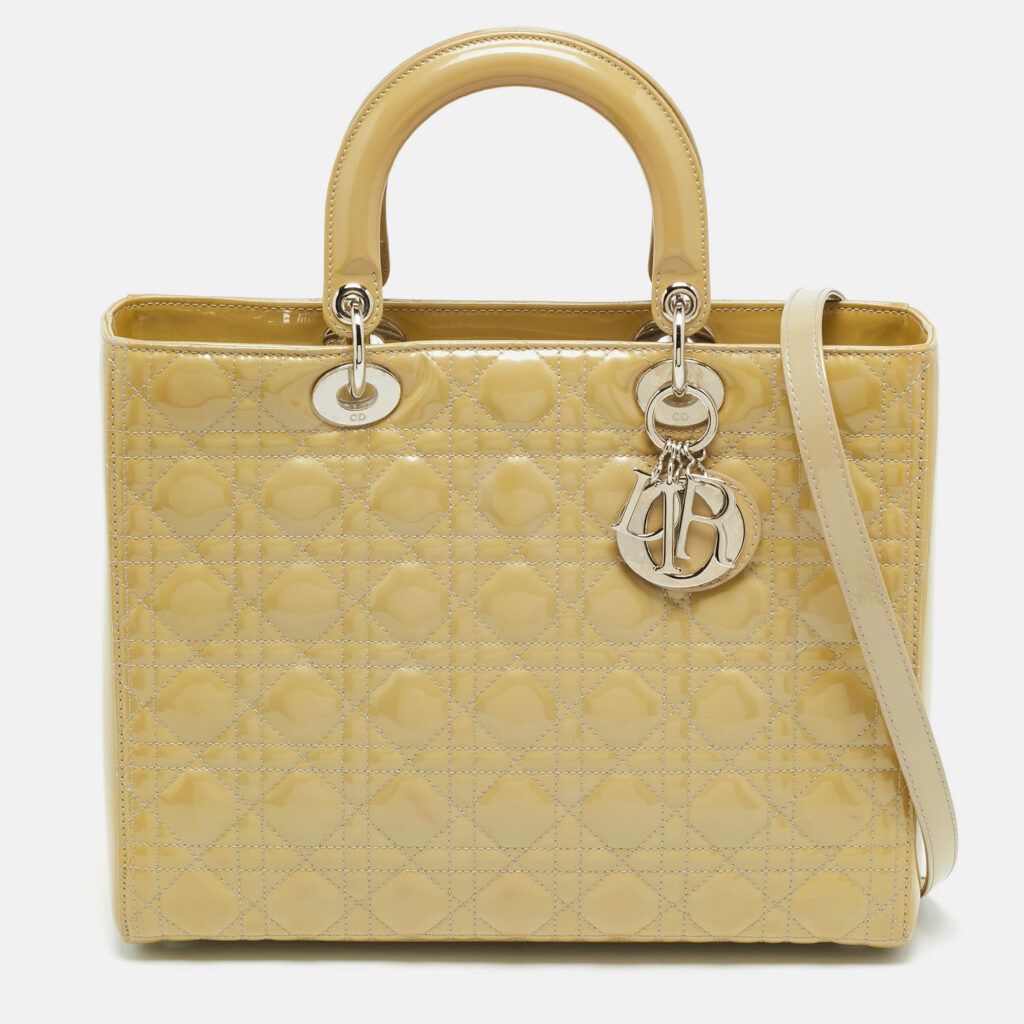 Dior Lady Dior Large Cream Cannage Patent Leather Tote Dior Lady Dior Large Cream Cannage Patent Leather Tote
