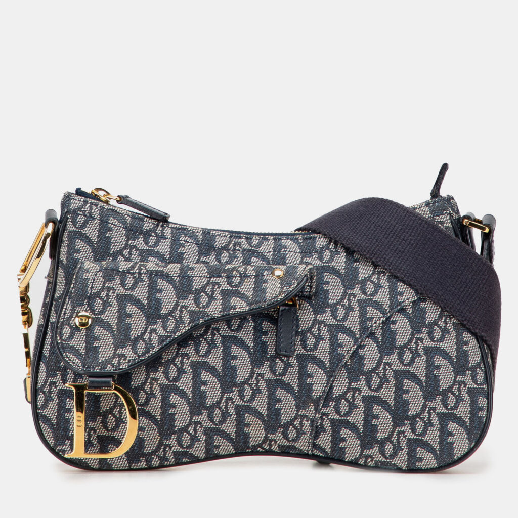 Dior Blue Diorissimo Trotter Canvas Double Saddle Crossbody Dior Blue Diorissimo Trotter Canvas Double Saddle Crossbody