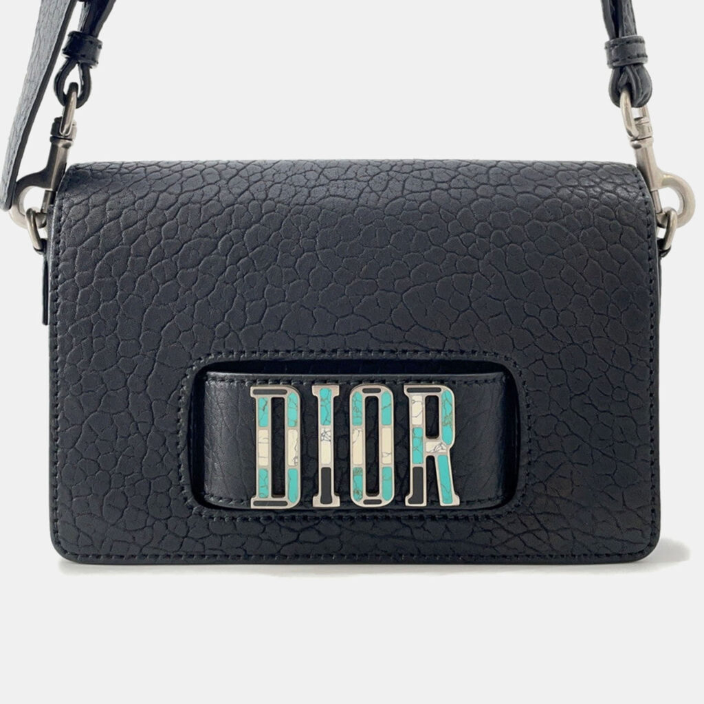 Dior Mosaique Logo Shoulder Bag Black Leather