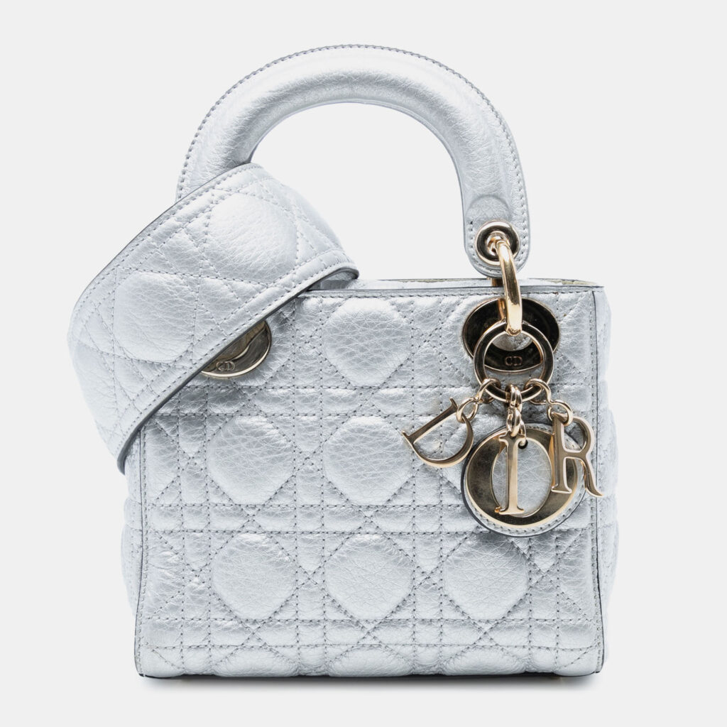 Dior Silver Mini Metallic Grained Calfskin Cannage Lady Dior Dior Silver Mini Metallic Grained Calfskin Cannage Lady Dior