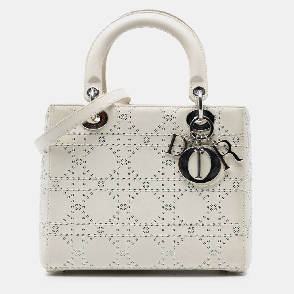 Dior White Medium Perforated Calfskin Cannage Lady Dior Dior White Medium Perforated Calfskin Cannage Lady Dior