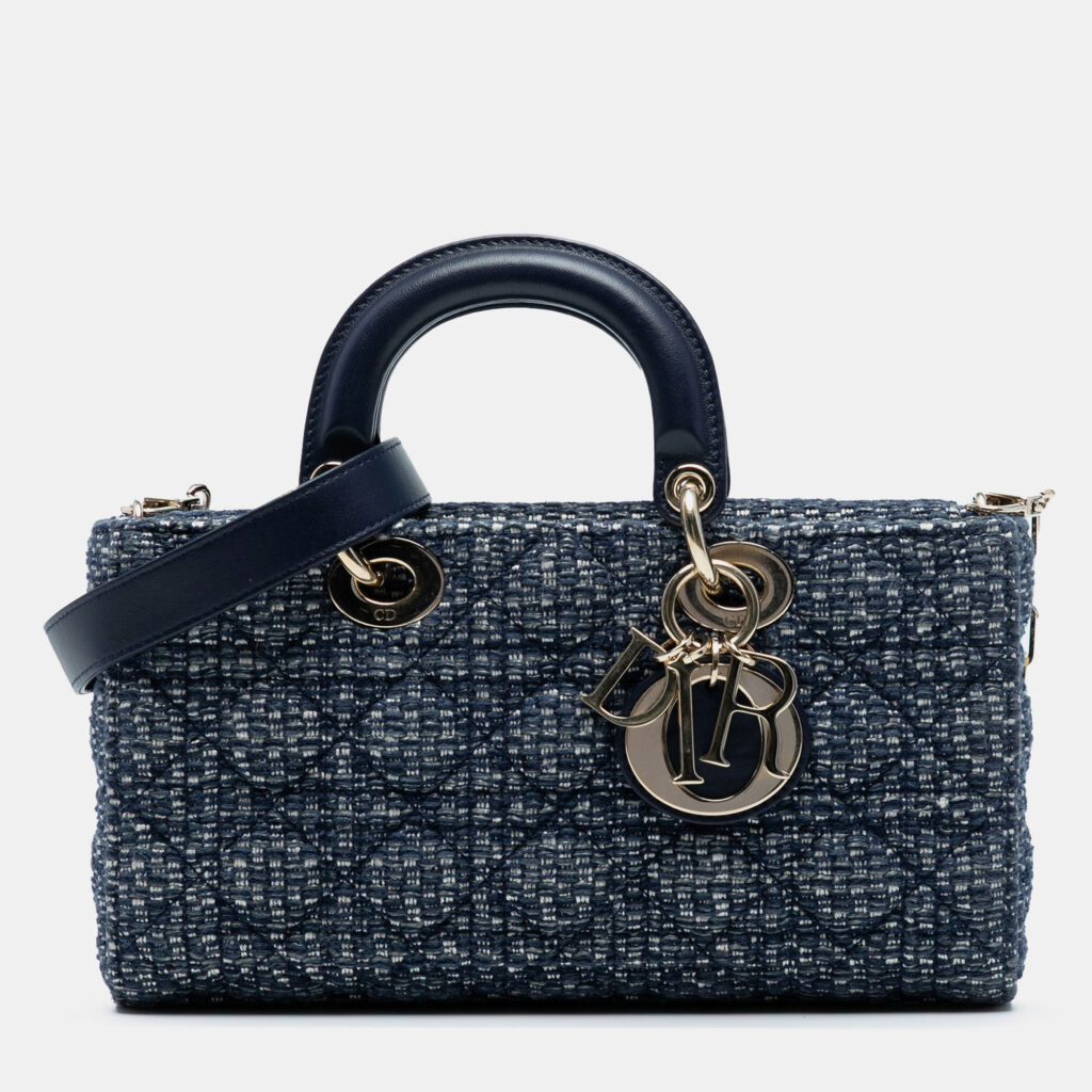 Dior Blue Medium Tweed Cannage Lady D Joy Dior Blue Medium Tweed Cannage Lady D Joy