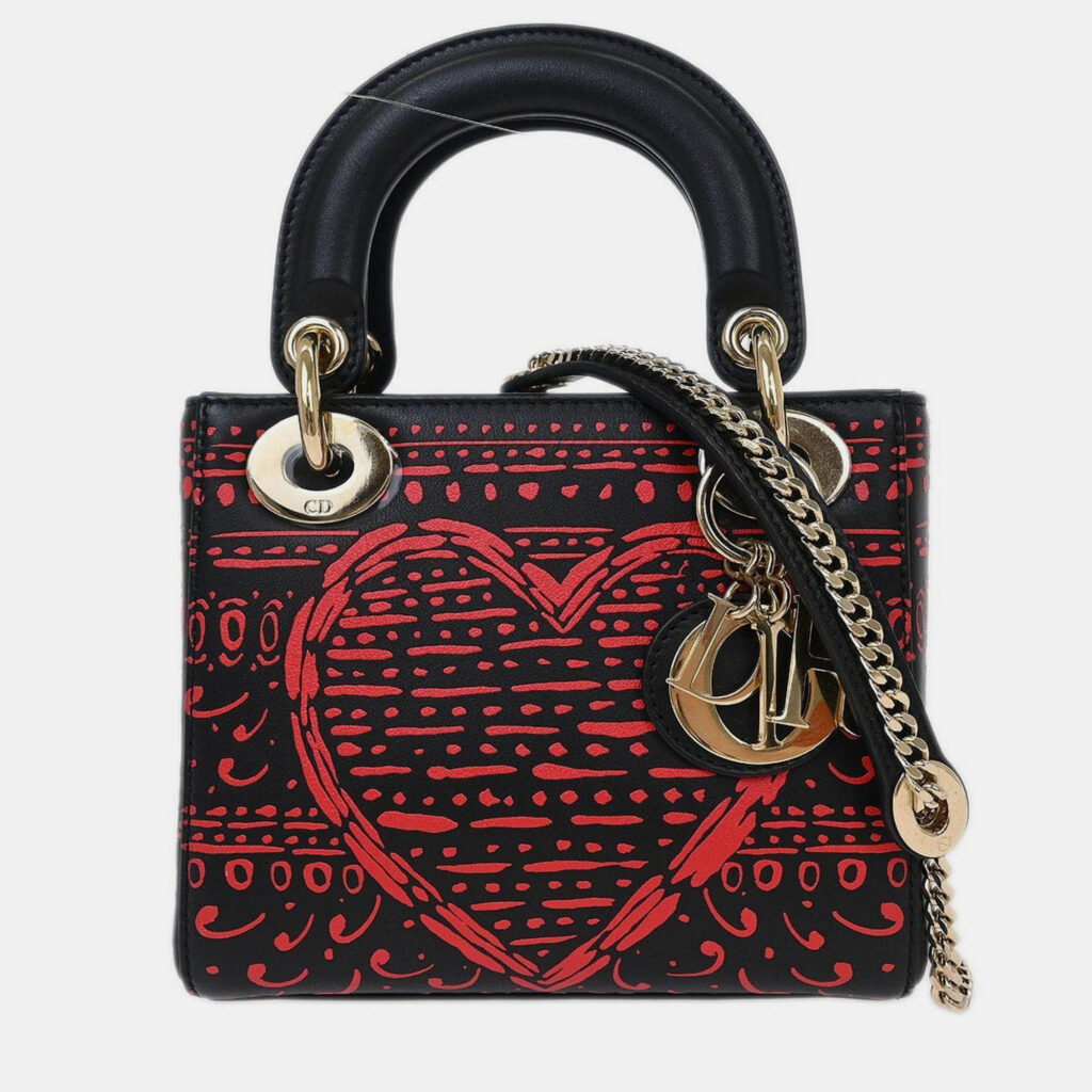 Christian Dior Black Lady Dior Playing Cards 2way Handbag