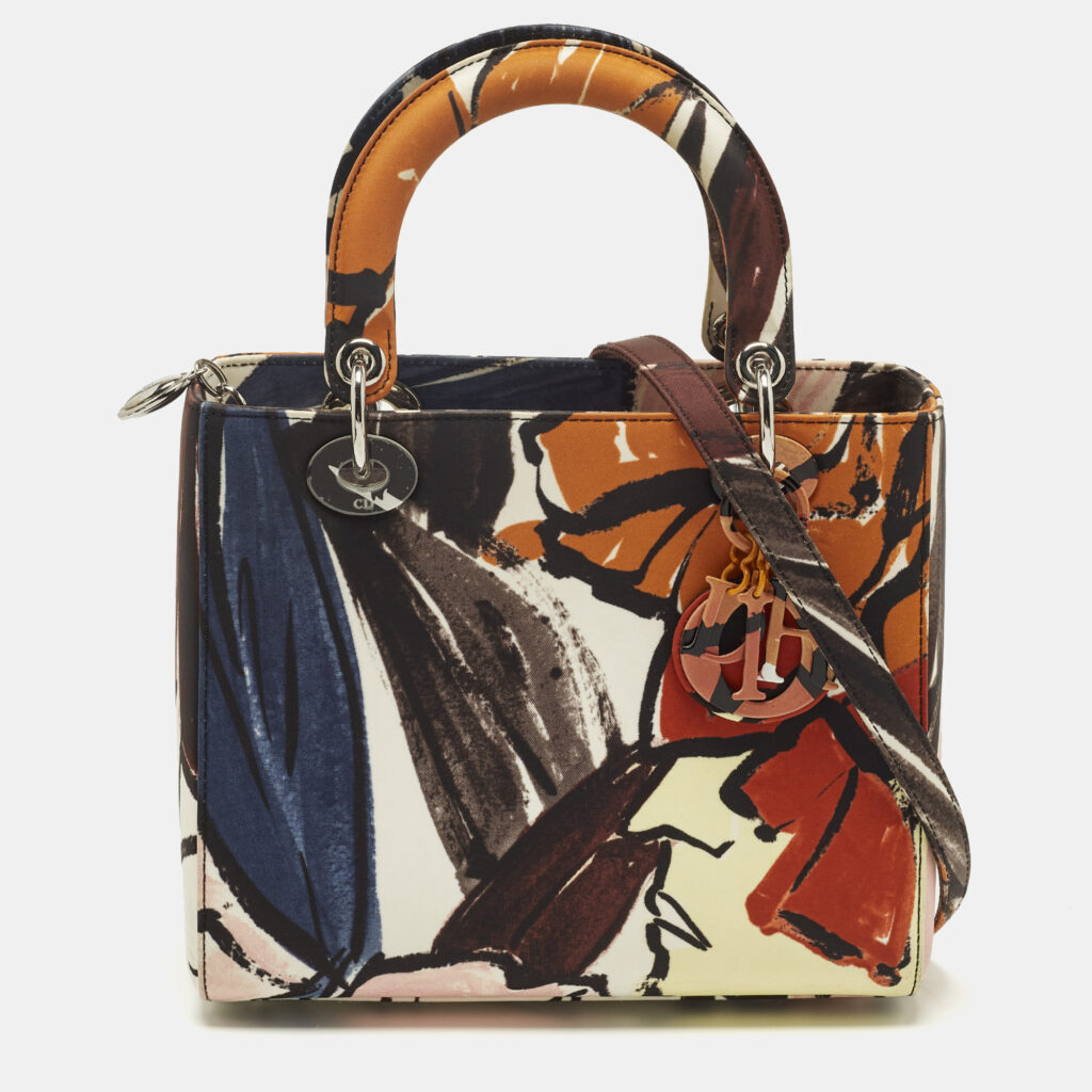 Dior Lady Dior Medium Multicolor Graffiti Satin Tote