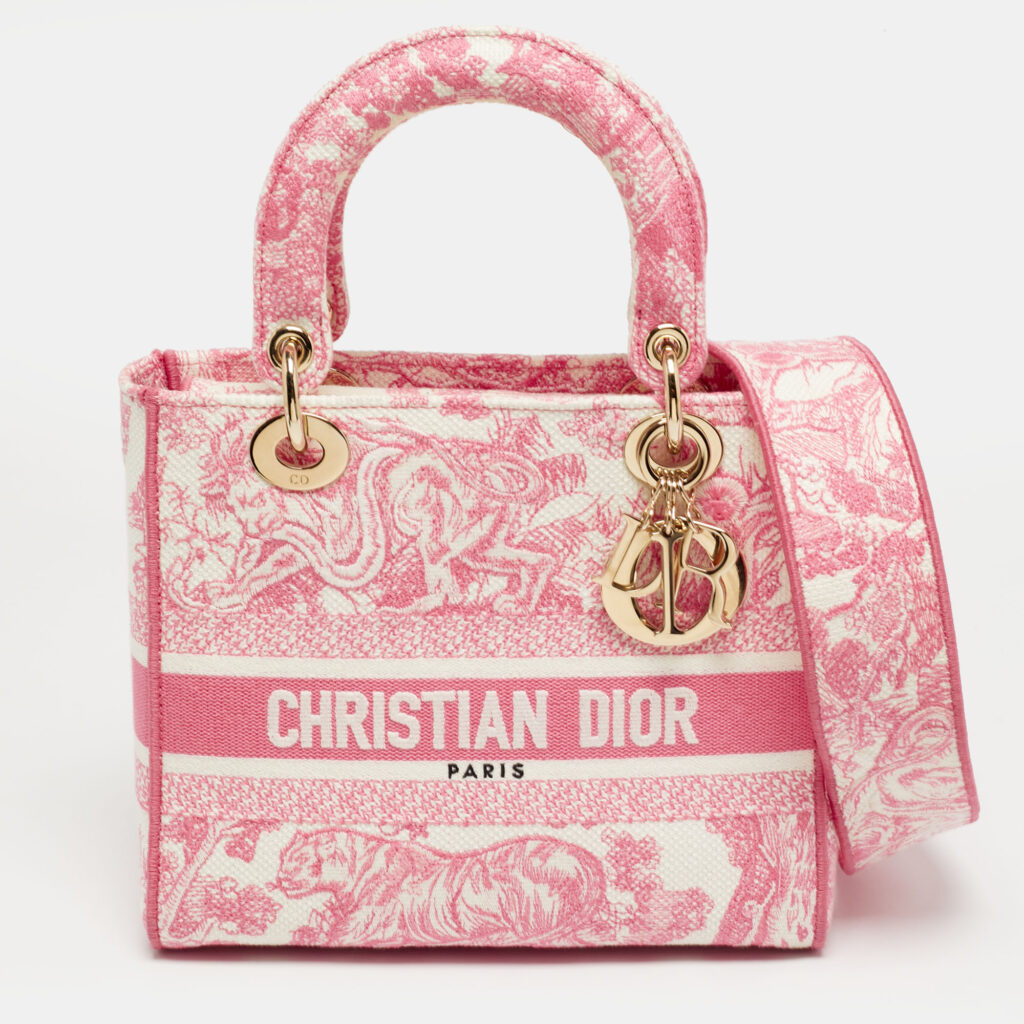 Dior Lady D-Lite Medium Pink/White Toile de Jouy Embroidered Canvas Tote Dior Lady D-Lite Medium Pink/White Toile de Jouy Embroidered Canvas Tote