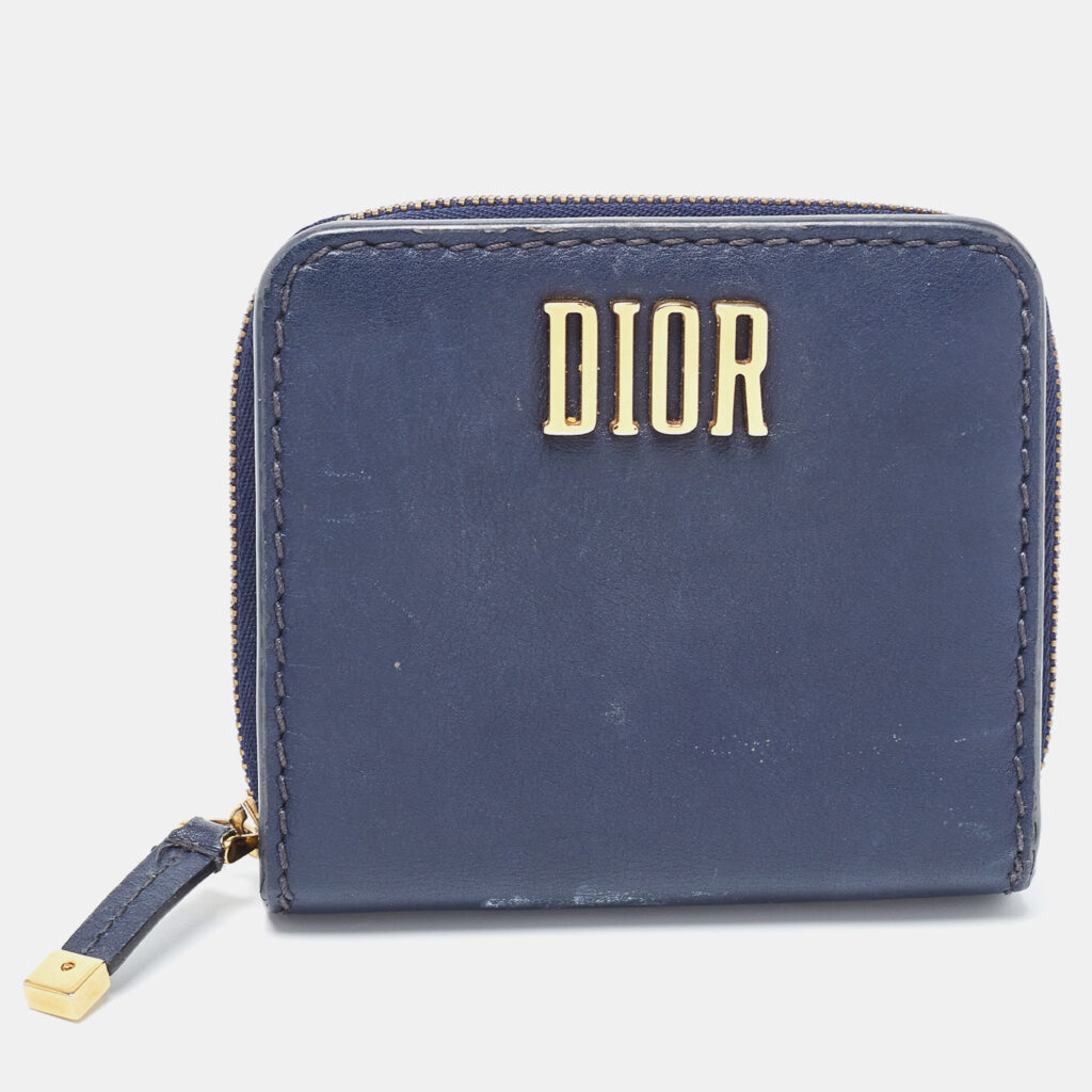 Dior Navy Blue Leather Dior D Fence Zip Wallet Dior Navy Blue Leather Dior D Fence Zip Wallet
