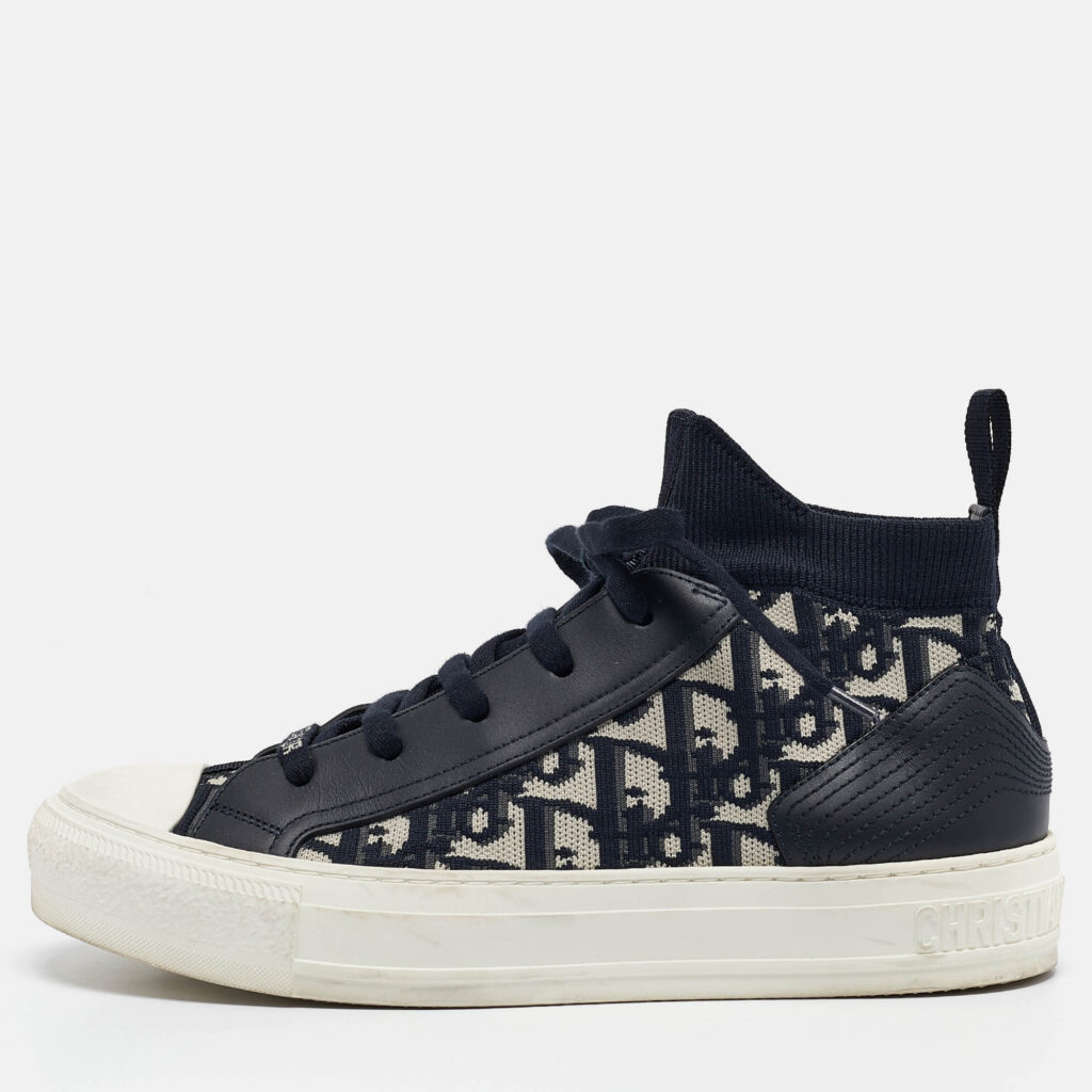 Dior Blue Oblique Knit Fabric and Leather Walk'n'Dior Sneakers Size 38.5 Dior Blue Oblique Knit Fabric and Leather Walk'n'Dior Sneakers Size 38.5