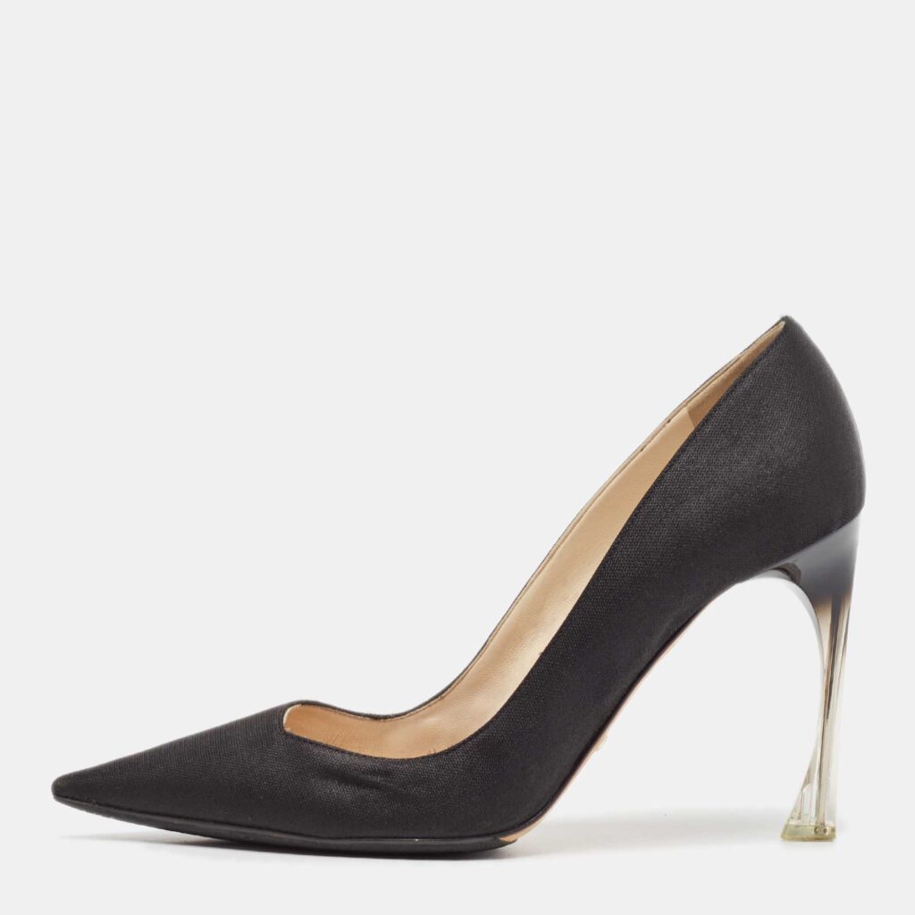 Dior Black Fabric Perspex Heel Pointed Toe Pumps Size 40 Dior Black Fabric Perspex Heel Pointed Toe Pumps Size 40