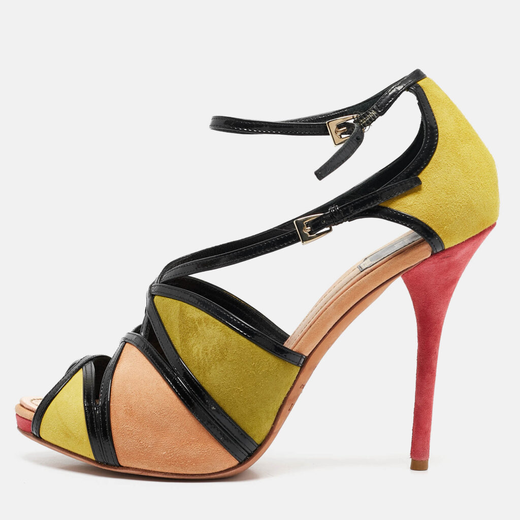 Dior Multicolor Suede and Patent Leather Strappy Peep Toe Sandals Size 39.5 Dior Multicolor Suede and Patent Leather Strappy Peep Toe Sandals Size 39.5