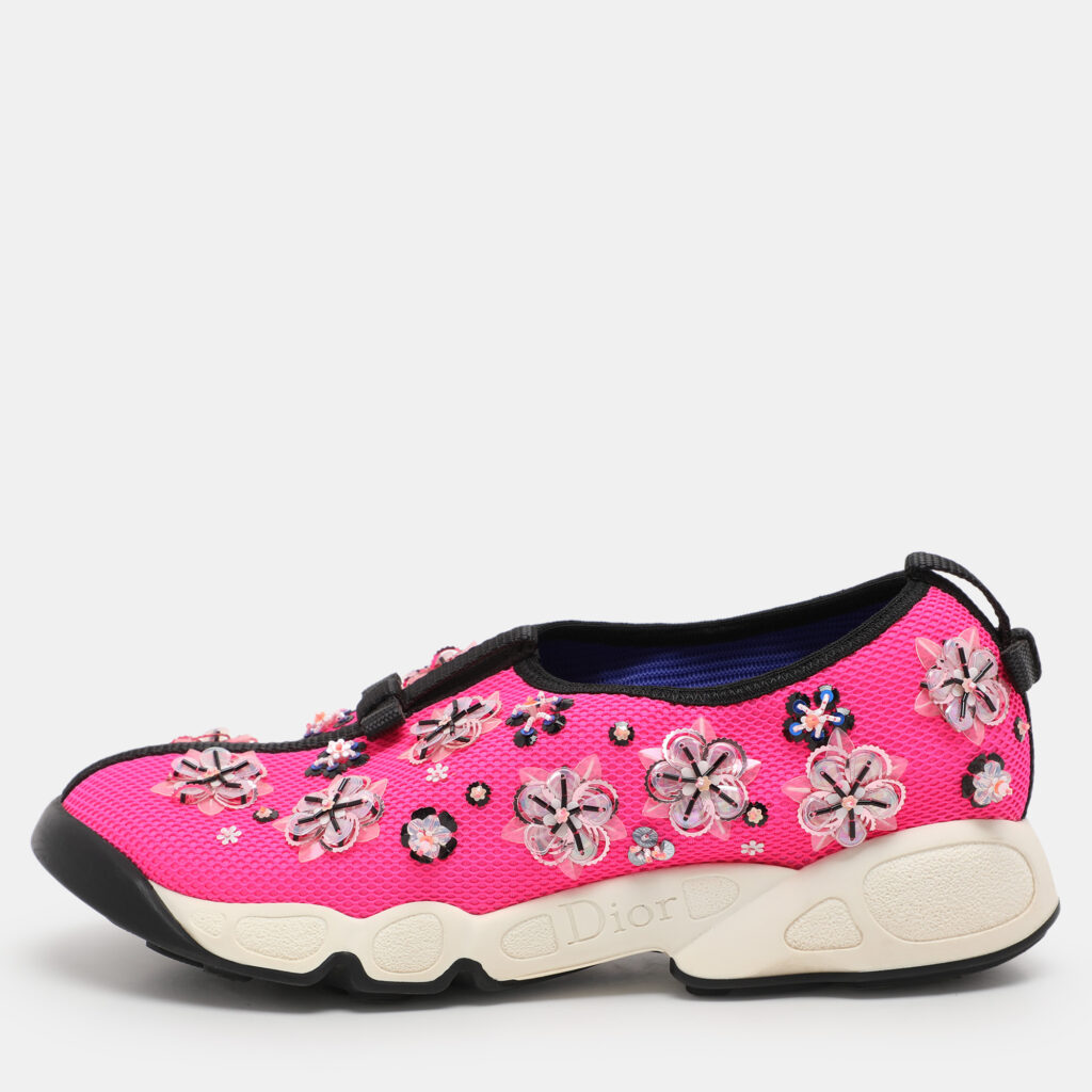 Dior Pink Mesh Embellished Fusion Slip On Sneakers Size 37