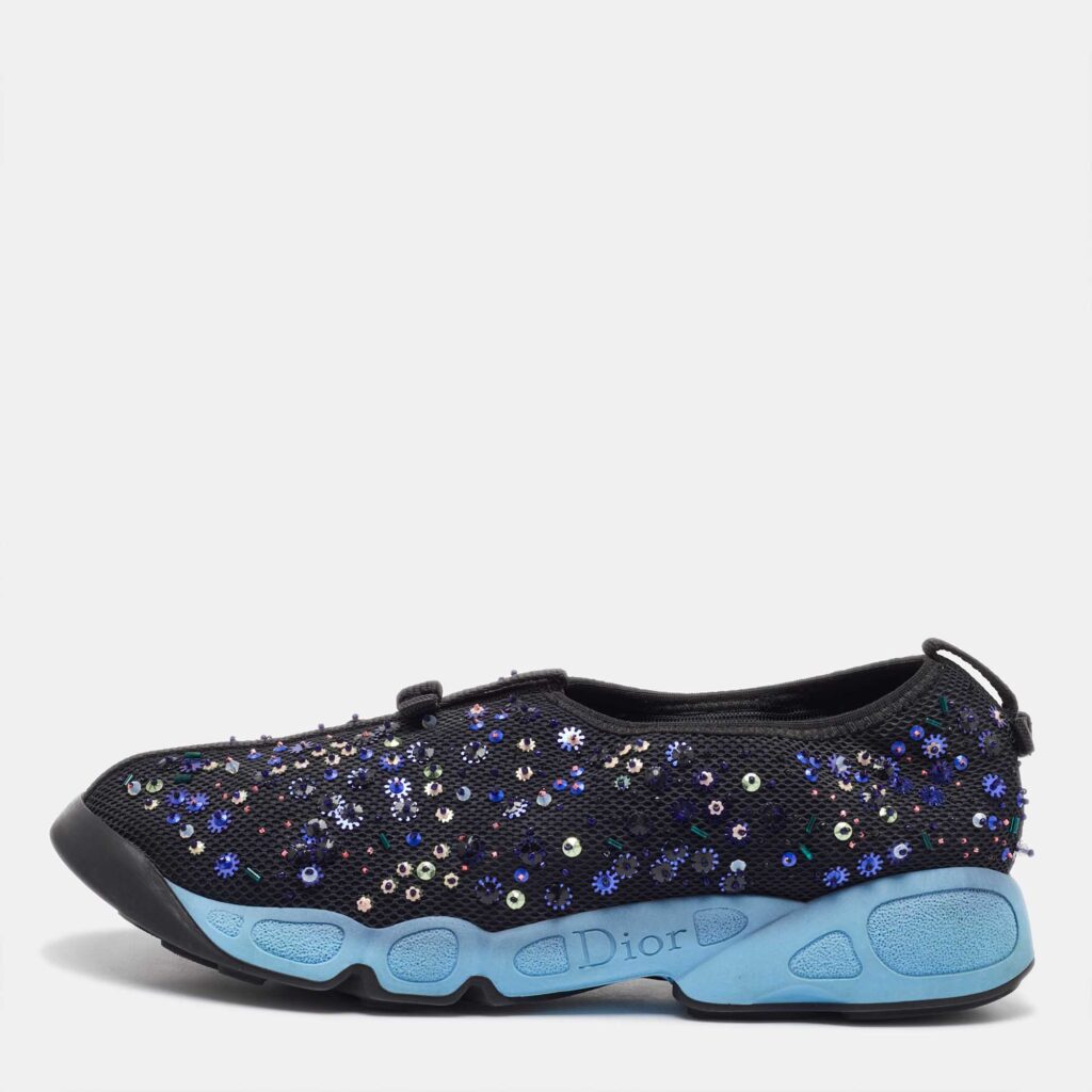 Dior Black Mesh Fusion Embellished Slip On Sneakers Size 41.5