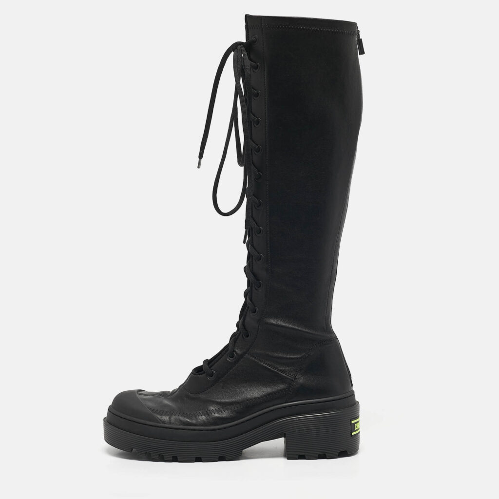 Dior Black Leather Lace Up Combat Boots Size 38