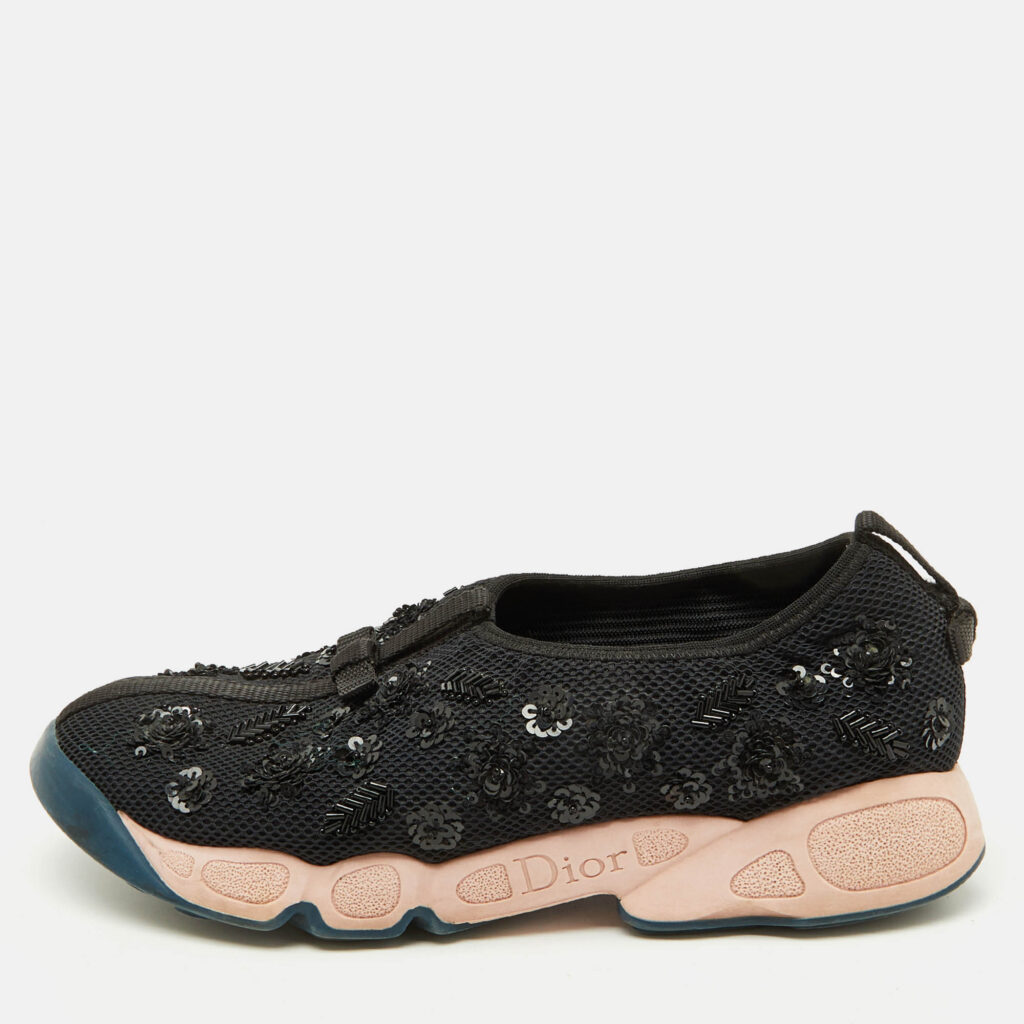 Dior Black Mesh Crystal Embellished Fusion Slip On Sneakers Size 38.5 Dior Black Mesh Crystal Embellished Fusion Slip On Sneakers Size 38.5