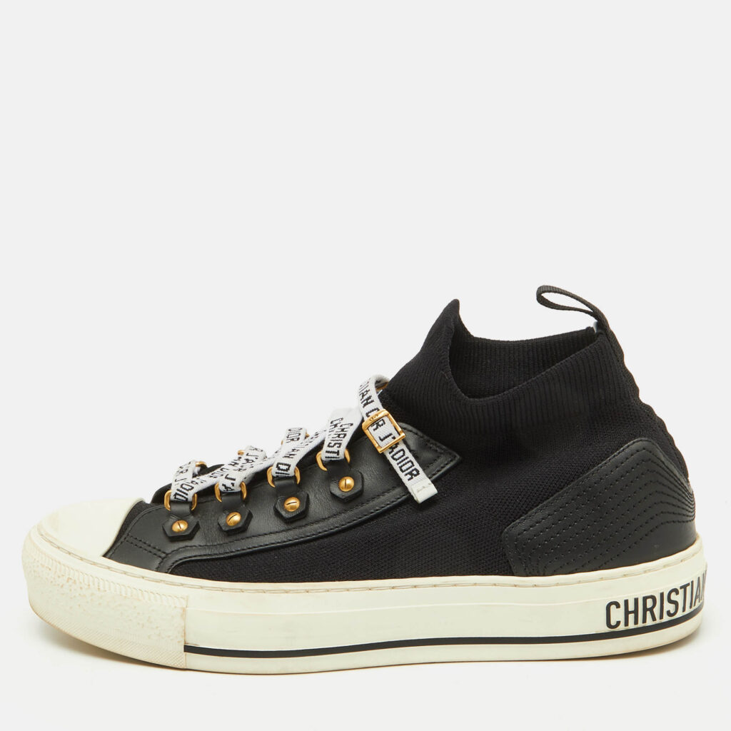 Dior Black Knit Fabric and Leather Walk'n'Dior Sneakers Size 38 Dior Black Knit Fabric and Leather Walk'n'Dior Sneakers Size 38