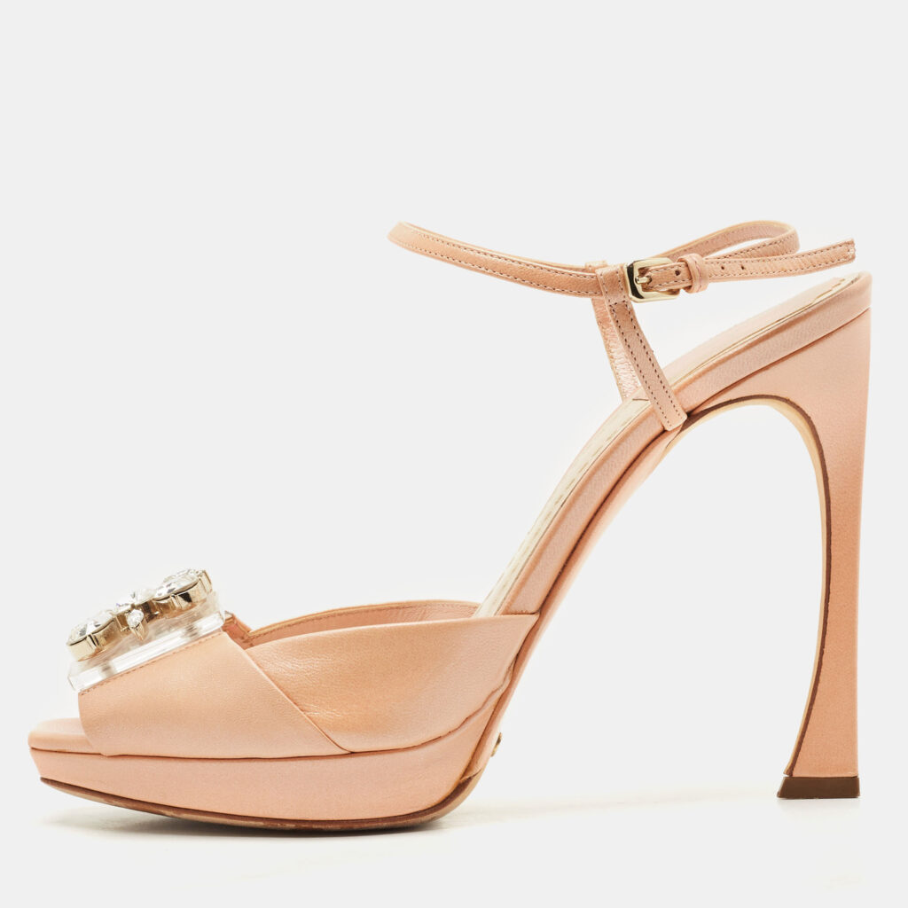 Dior Beige/Transparent Leather Crystal Embellished Ankle Strap Sandals Size 37 Dior Beige/Transparent Leather Crystal Embellished Ankle Strap Sandals Size 37
