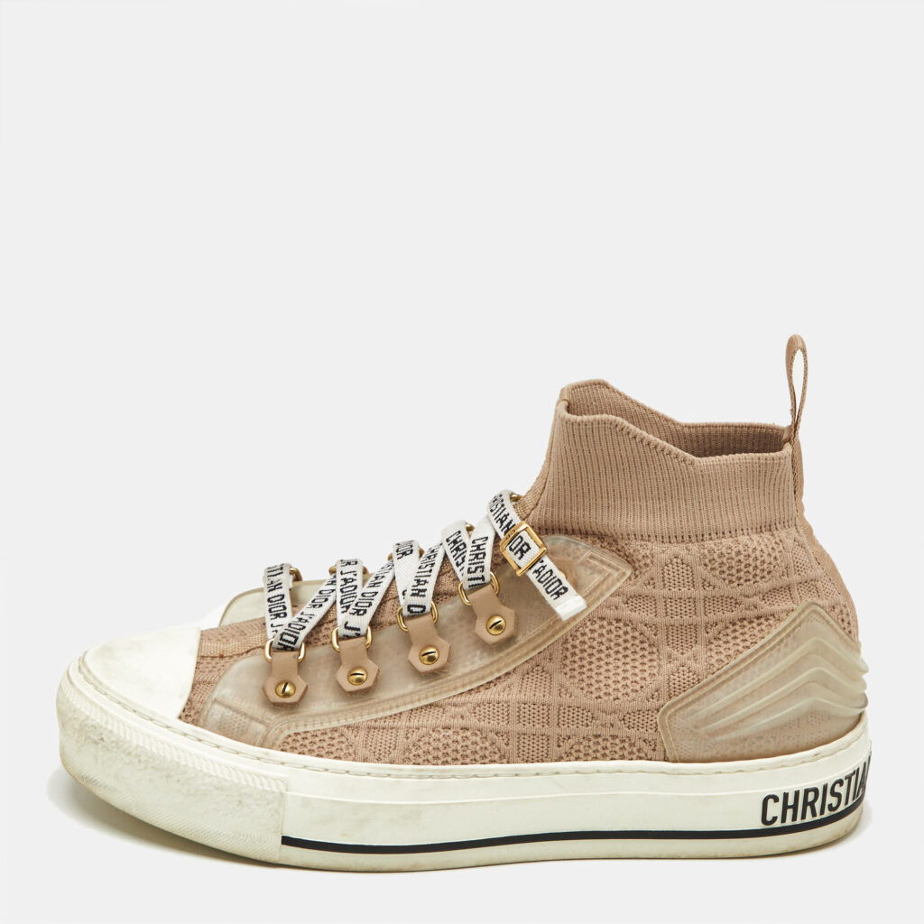 Dior Beige Knit Fabric Walk'n'Dior High Top Sneakers Size 36 Dior Beige Knit Fabric Walk'n'Dior High Top Sneakers Size 36
