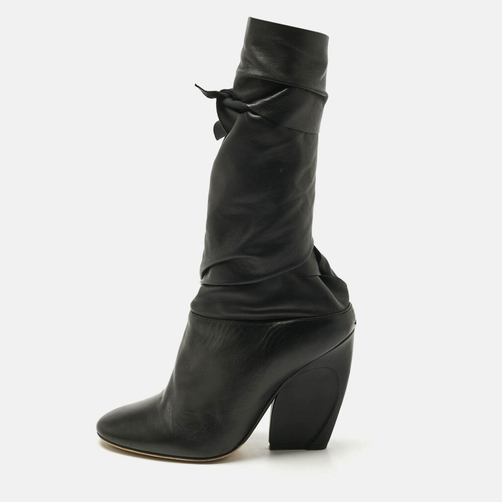 Dior Black Leather Ankle Tie Up Mules Size 37.5
