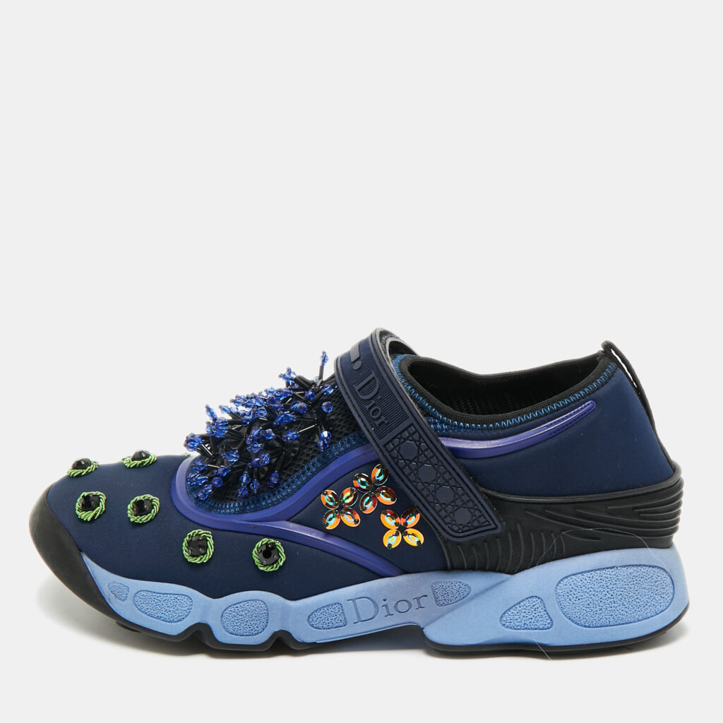 Dior Blue Fabric Embellished Fusion Sneakers Size 38 Dior Blue Fabric Embellished Fusion Sneakers Size 38