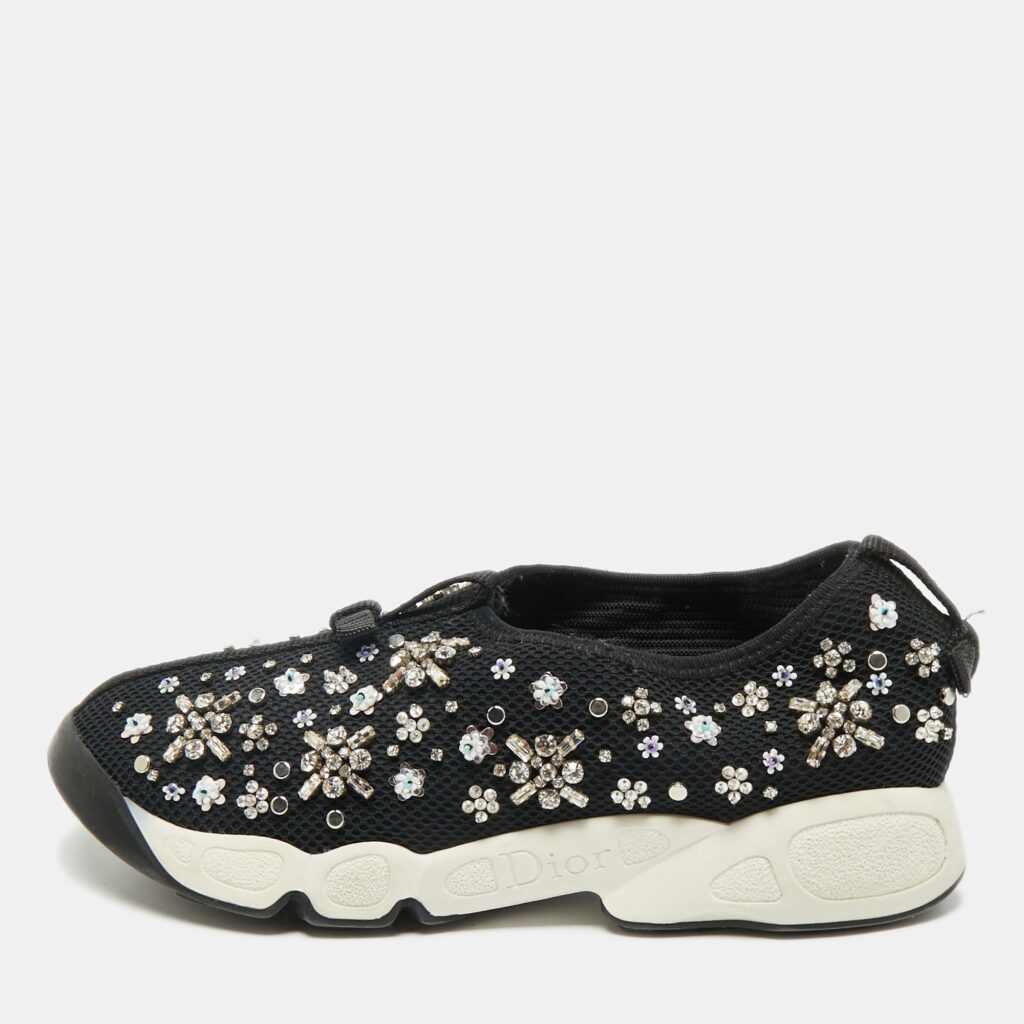 Dior Black Mesh Crystal Embellished Fusion Sneakers Size 36.5 Dior Black Mesh Crystal Embellished Fusion Sneakers Size 36.5