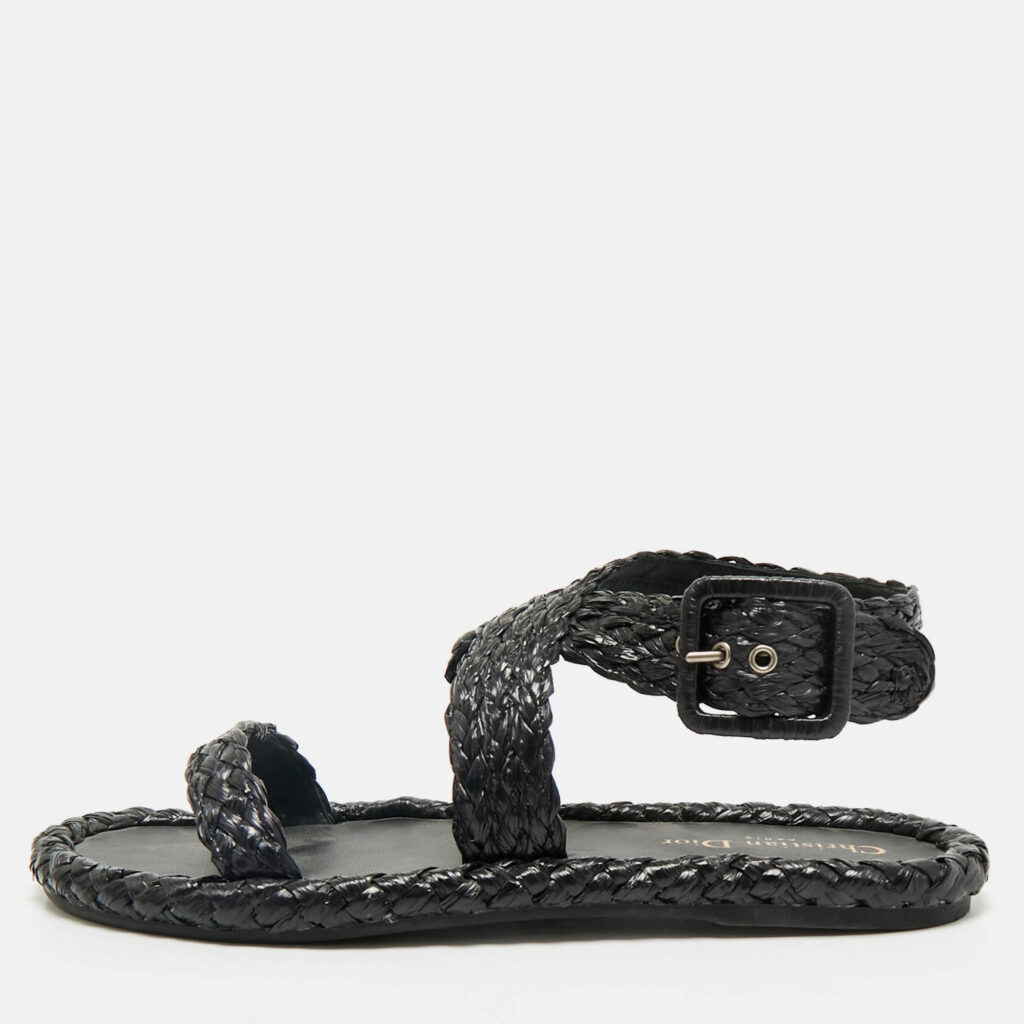 Dior Black Woven Raffia Dioriviera Dior Ocean Flat Thong Sandals 39.5