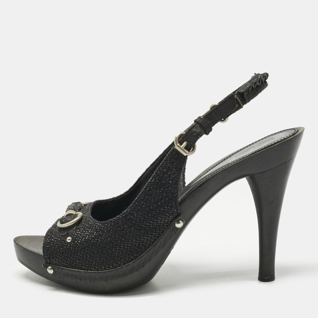 Dior Black Coated Fabric My Dior Clog Ankle Strap Sandals Size 39.5 Dior Black Coated Fabric My Dior Clog Ankle Strap Sandals Size 39.5