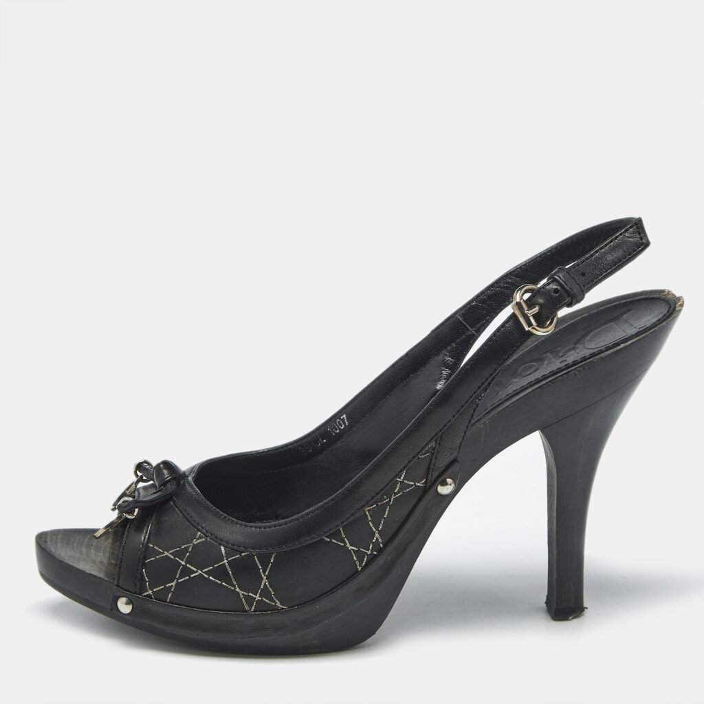 Dior Black Leather Open Toe Platform Slingback Sandals Size 39
