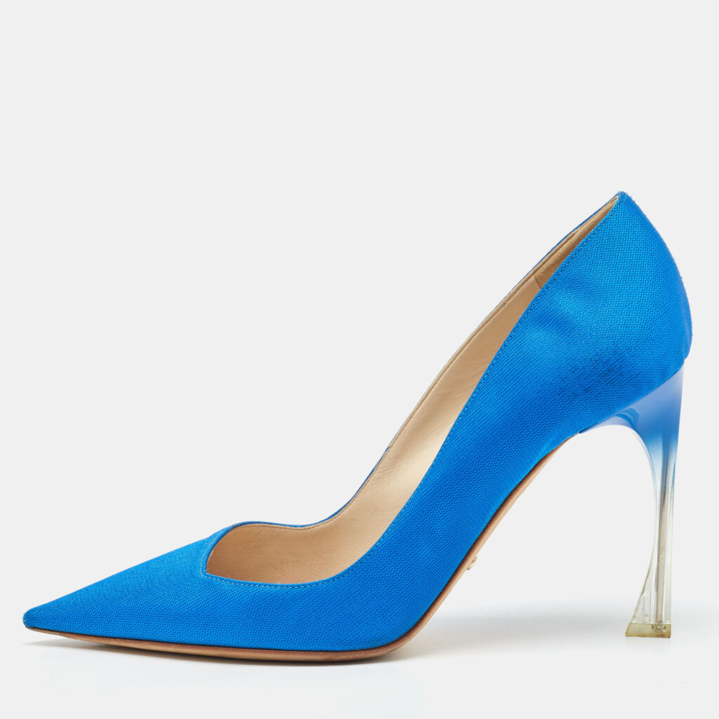 Dior Blue Fabric Songe Perspex Heel Pointed Toe Pumps Size 40 Dior Blue Fabric Songe Perspex Heel Pointed Toe Pumps Size 40