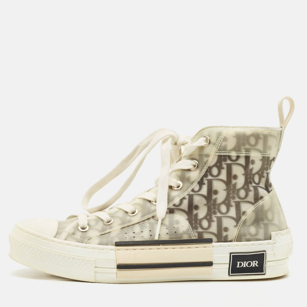 Dior White/Black PVC, Rubber and Oblique Mesh B23 High-Top Sneakers Size 39