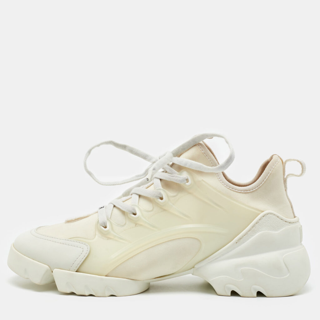 Dior White Neoprene and Leather D-Connect Sneakers Size 38