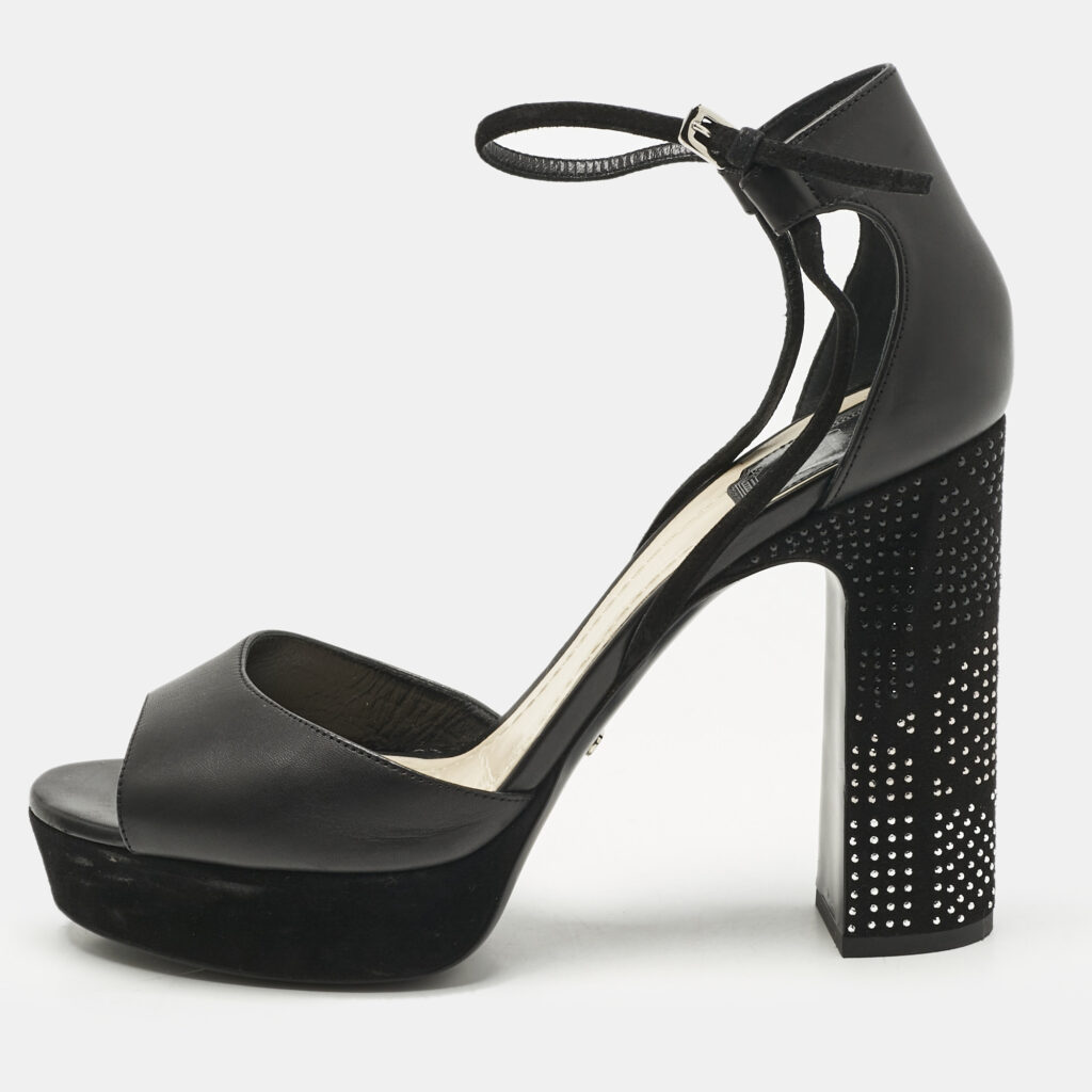 Dior Black Leather and Suede Rainbow Stellar Ankle Strap Sandals Size 39.5