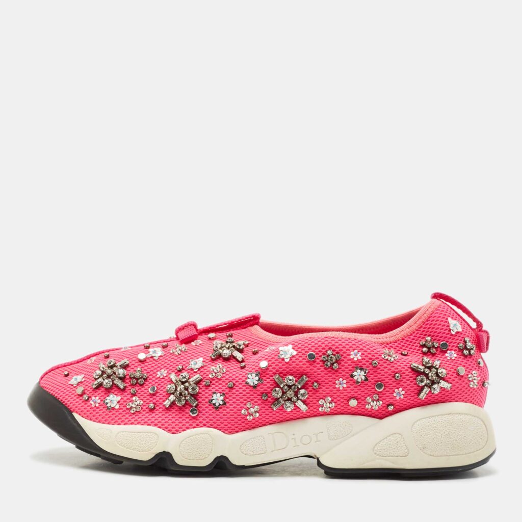 Dior Pink Mesh Crystal Embellished Fusion Sneakers Size 38 Dior Pink Mesh Crystal Embellished Fusion Sneakers Size 38