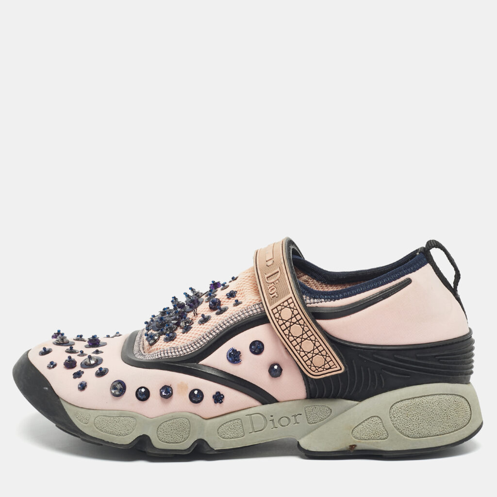 Dior Pink Fabric and Mesh Fusion Slip On Sneakers Size 39.5
