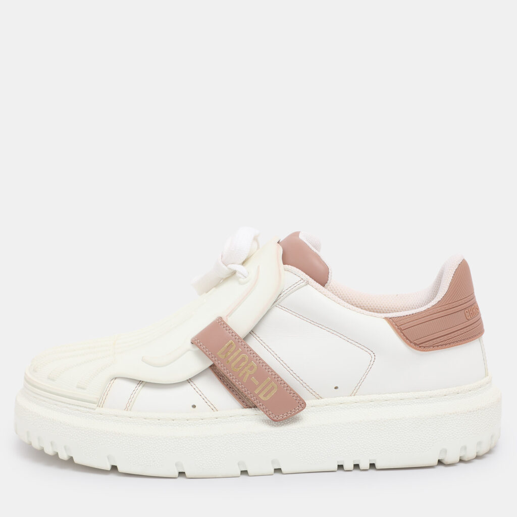 Dior White/Beige Leather and Rubber Dior ID Low Top Sneakers Size 38.5 Dior White/Beige Leather and Rubber Dior ID Low Top Sneakers Size 38.5