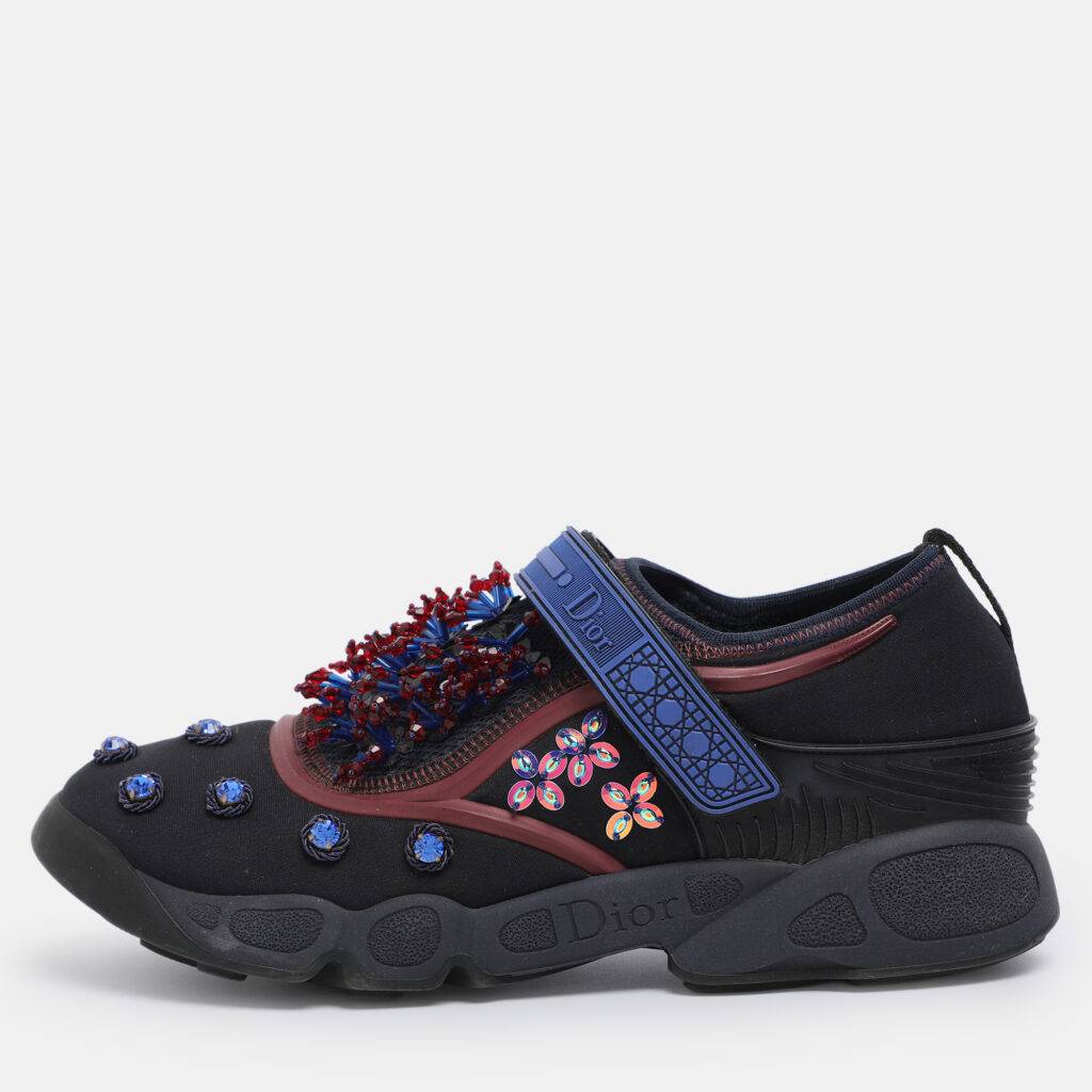 Dior Blue Fabric Embellished Fusion Sneakers Size 38.5 Dior Blue Fabric Embellished Fusion Sneakers Size 38.5