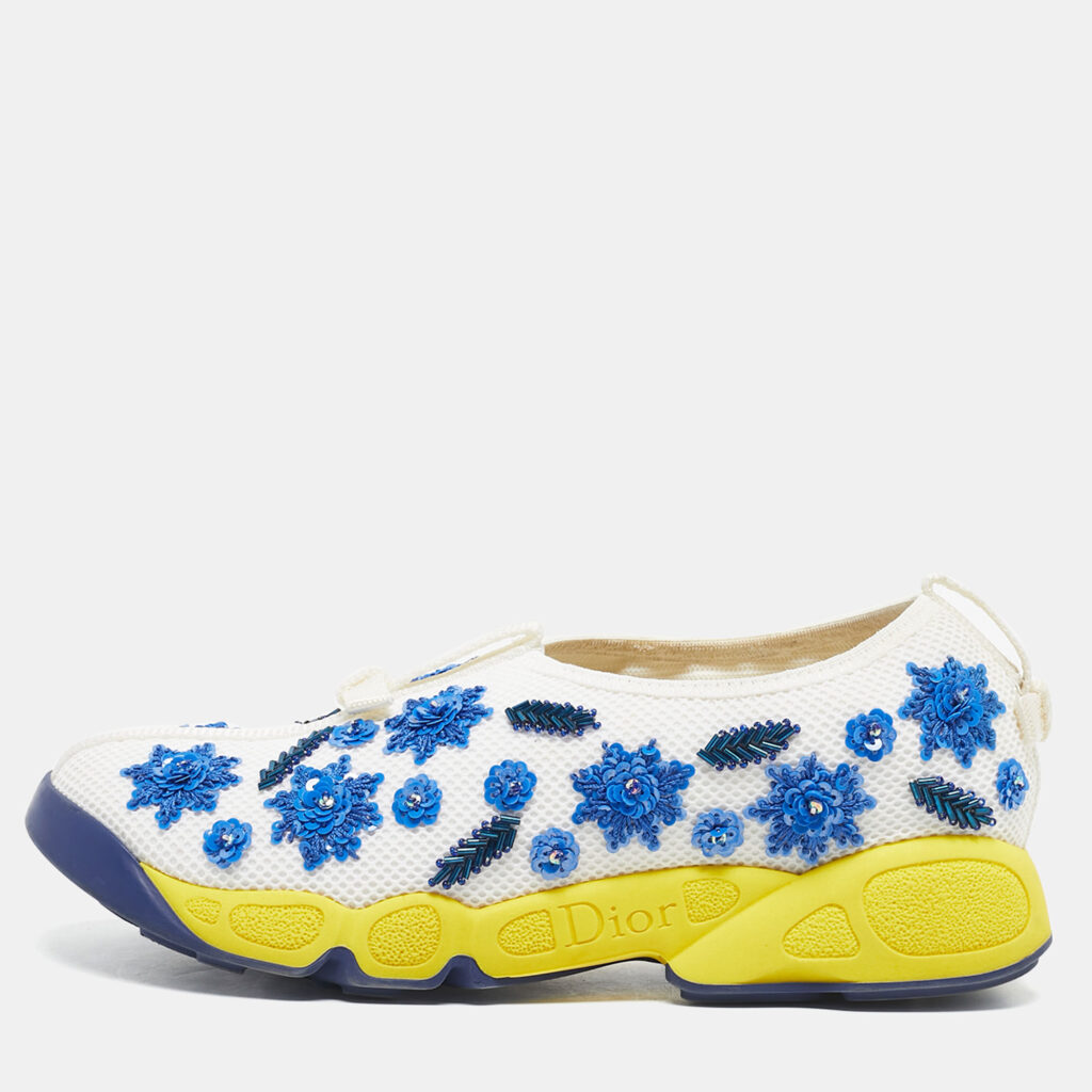 luxury-women-dior-used-shoes-p1197038-001-1.jpg Dior White/Blue Mesh Crystal Embellishment Fusion Sneakers Size 35