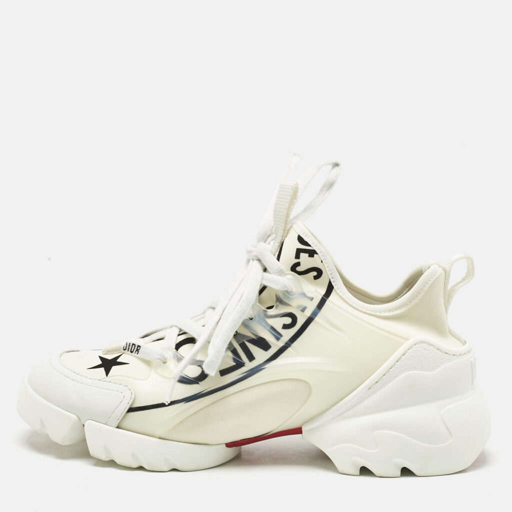 Dior White/Black Knit Fabric and PVC D-Connect Low Top Sneakers Size 36.5 Dior White/Black Knit Fabric and PVC D-Connect Low Top Sneakers Size 36.5