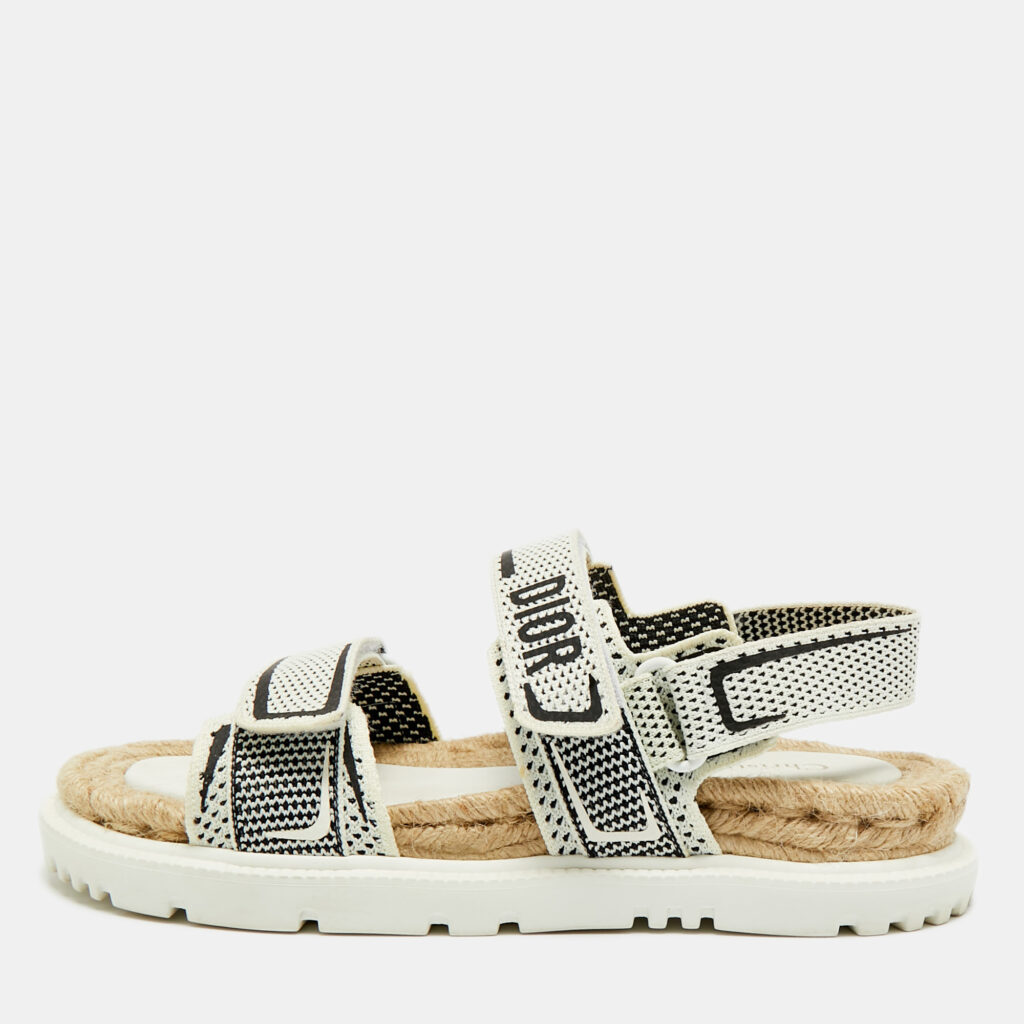 Dior Cream/Black Canvas DiorAct Sandals Size 39.5