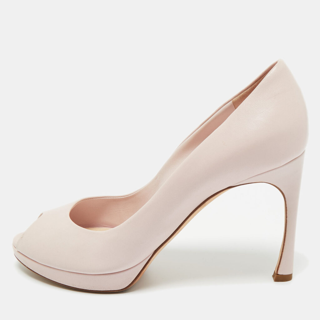 Dior Light Pink Leather Diorella Peep Toe Platform Pumps Size 39