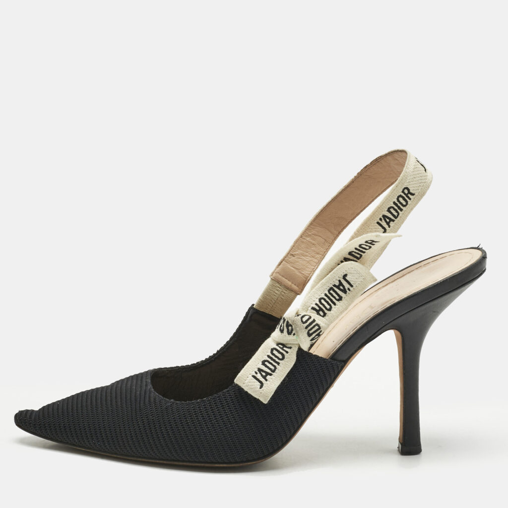 Dior Black Technical Fabric J'adior Slingback Pumps Size 41