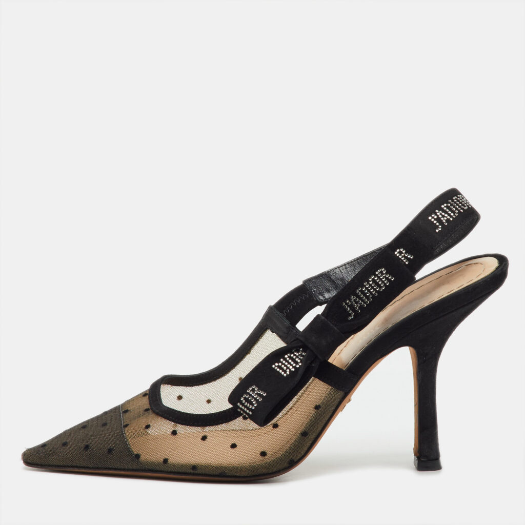 Dior Black Mesh and Suede J'Adior Slingback Pumps Size 38 Dior Black Mesh and Suede J'Adior Slingback Pumps Size 38