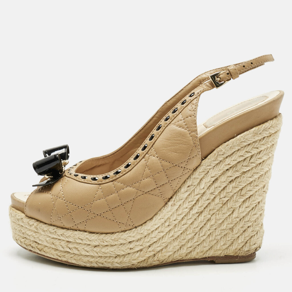 Dior Beige Cannage Leather Bow Slingback Wedge Pumps Size 38 Dior Beige Cannage Leather Bow Slingback Wedge Pumps Size 38