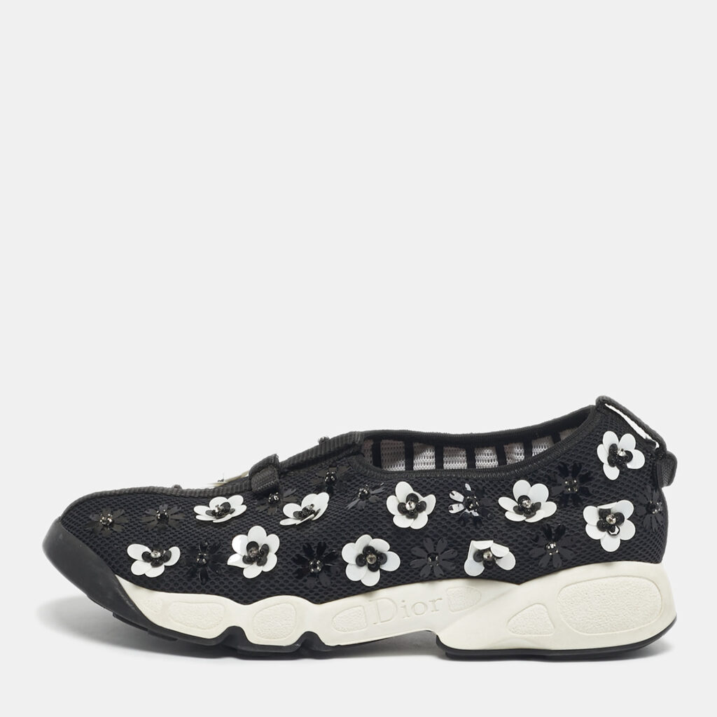 Dior Black Mesh Fusion Floral Embellished Sneakers Size 37 Dior Black Mesh Fusion Floral Embellished Sneakers Size 37