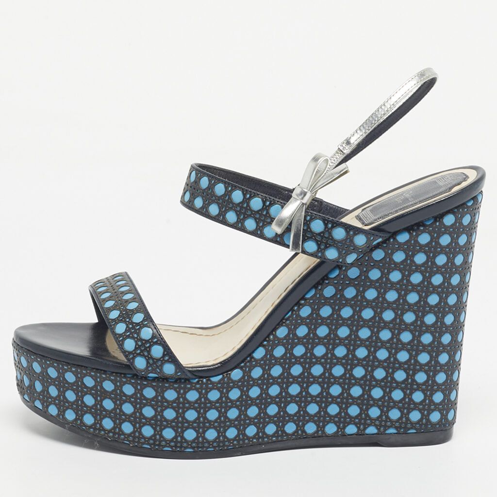 Dior Two Tone Cannage Leather Platform Wedge Sandals Size 39 Dior Two Tone Cannage Leather Platform Wedge Sandals Size 39