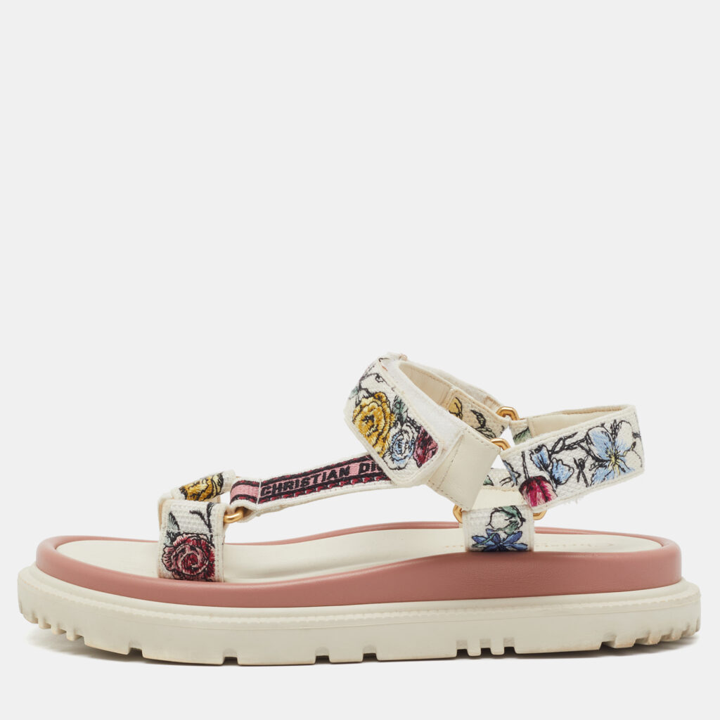 Dior Multicolor Floral Print Canvas Embroidered Florilegio D-Wave Sandals Size 36 Dior Multicolor Floral Print Canvas Embroidered Florilegio D-Wave Sandals Size 36