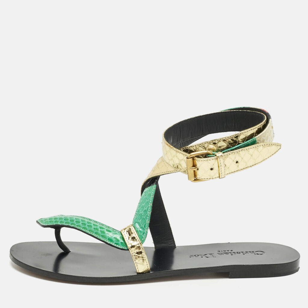 Dior Multicolor Snakeskin Ankle Wrap Flat Sandals Size 37 Dior Multicolor Snakeskin Ankle Wrap Flat Sandals Size 37
